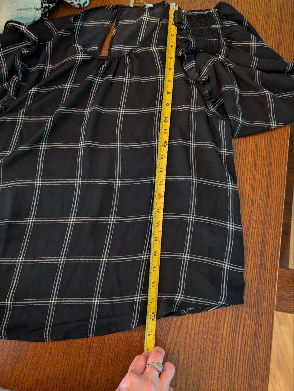 Ladies Windowpane Check Ruffle Shoulder Blouse - Picture 10 of 10